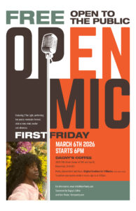 Poster with details describing event. Event starts Friday, March 6th 2026 at 6PM with featured poet, Z the Light.